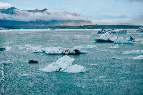 Jokulsarlon lagoon, Beautiful cold landscape picture of icelandic glacier lagoon bay