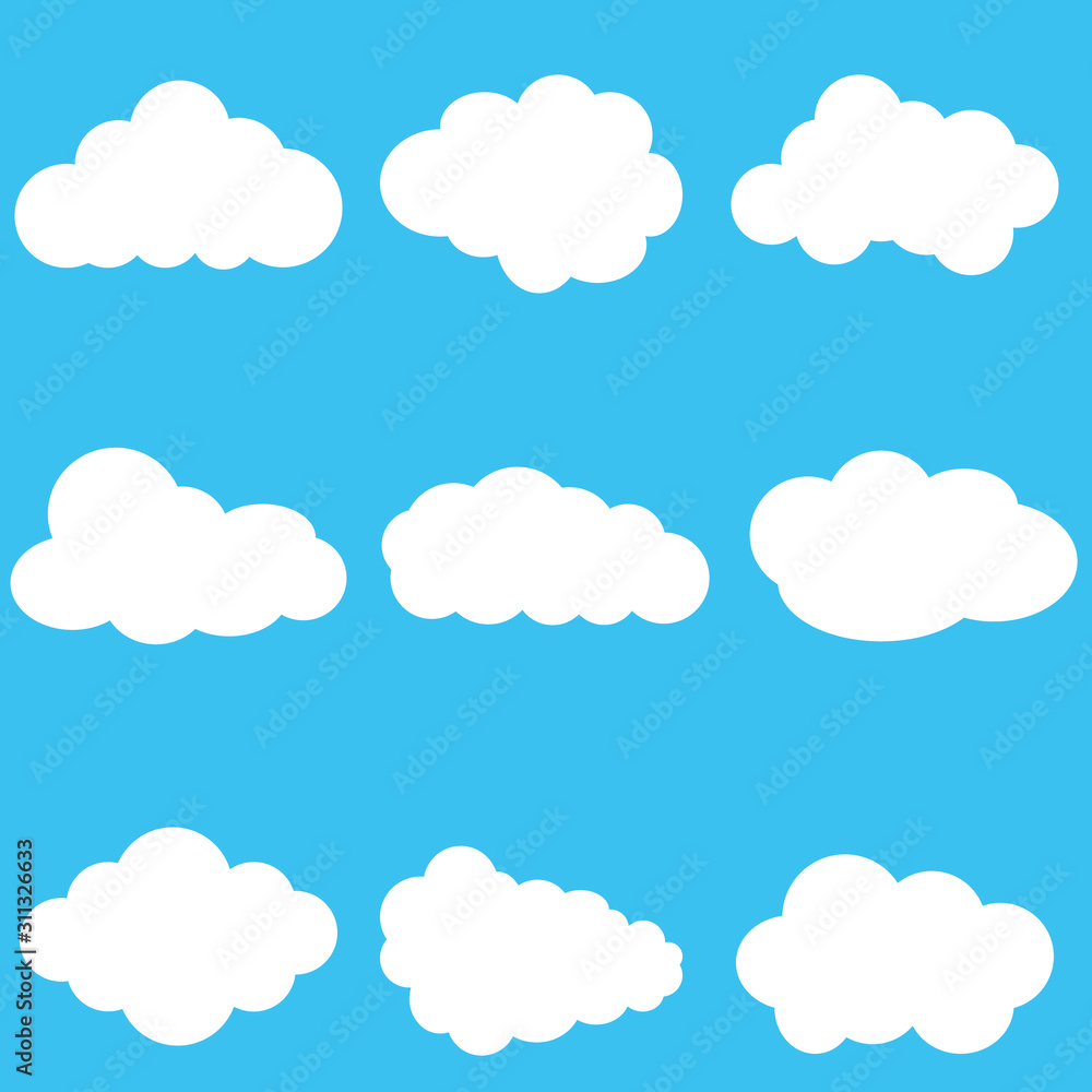 Clouds icon, vector illustration. Cloud symbol or logo, different clouds set Clouds icon, vector illustration. Cloud symbol or logo, different clouds set