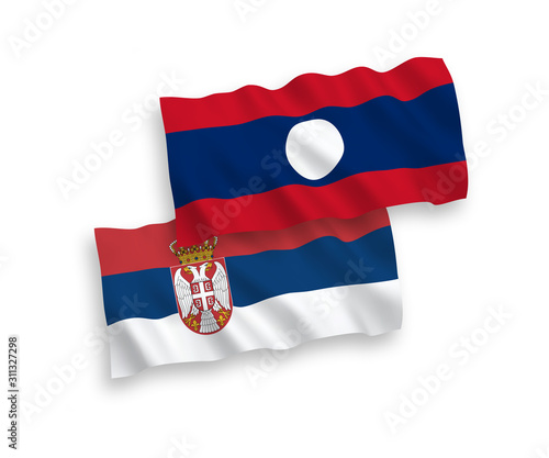 Flags of Laos and Serbia on a white background