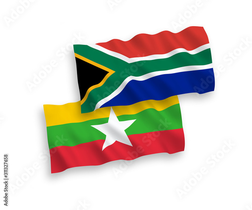 Flags of Myanmar and Republic of South Africa on a white background