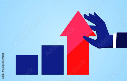 Business growth concept, hand pulling arrow up