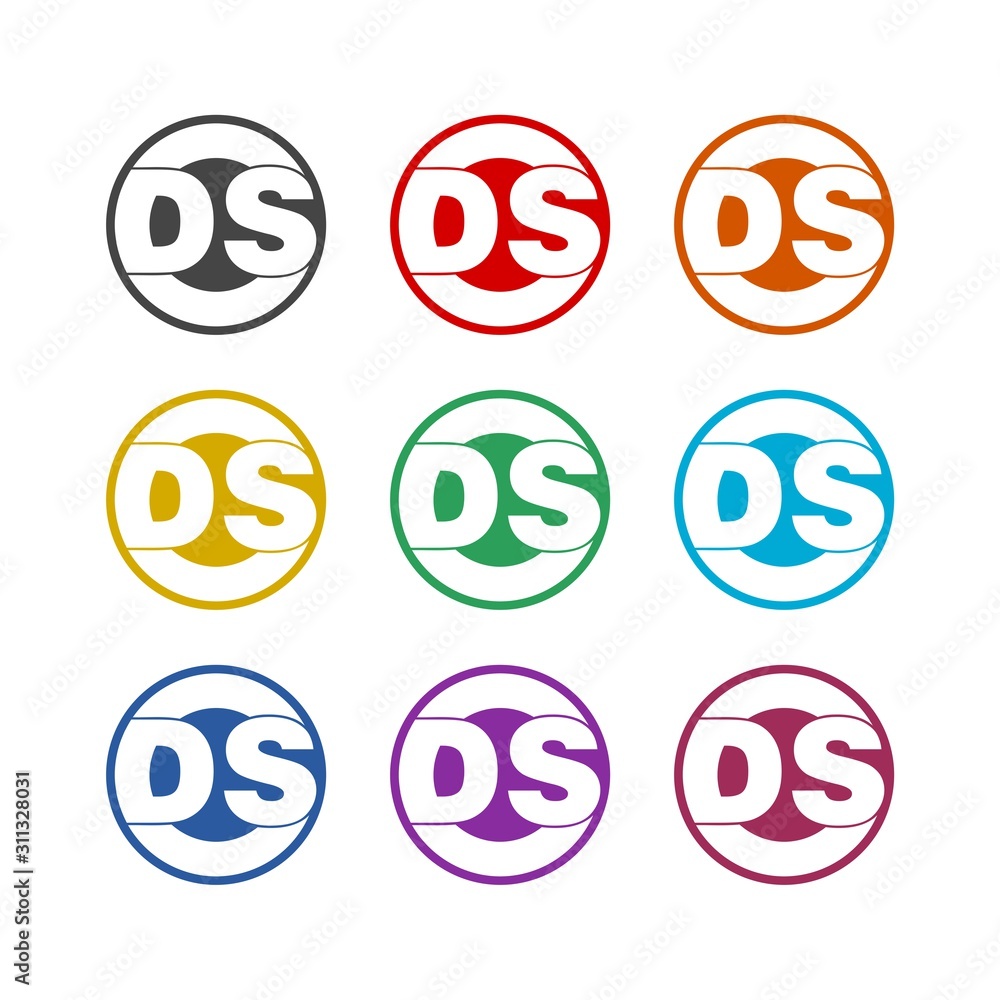 Initial DS Letter Logo color icon set isolated on white background Initial DS Letter Logo color icon set isolated on white background