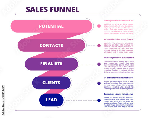 Funnel sales. Marketing business symbols of leads generation and conversion vector infographic picture. Illustration potential contact and conversion optimization marketing