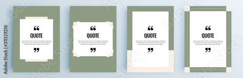 Quote frames blank templates set. Text in brackets, citation empty speech bubbles, quote bubbles. Textbox isolated on color background. Vector illustration.