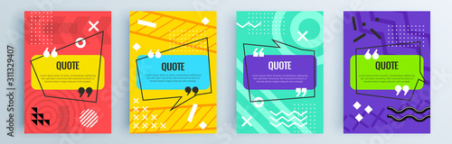 Quote frames blank templates set. Text in brackets, citation empty speech bubbles, quote bubbles. Textbox isolated on color background. Vector illustration. photo