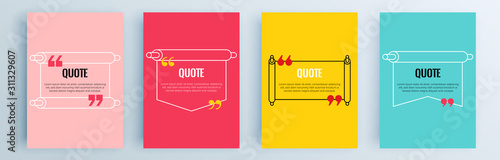 Quote frames blank templates set. Text in brackets, citation empty speech bubbles, quote bubbles. Textbox isolated on color background. Vector illustration.