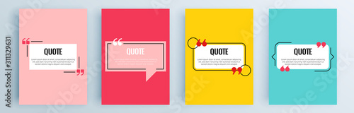 Quote frames blank templates set. Text in brackets, citation empty speech bubbles, quote bubbles. Textbox isolated on color background. Vector illustration.