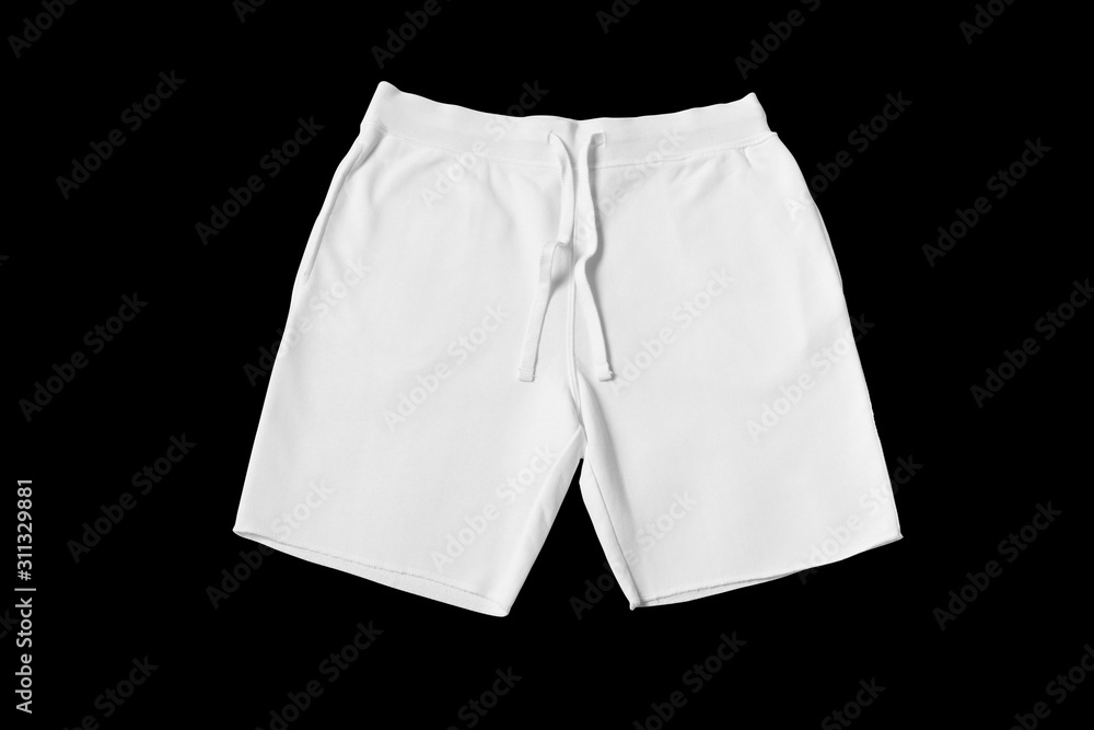 White shorts on a black background cut out. Mock-up. - obrazy, fototapety, plakaty 
