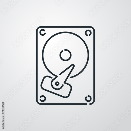 Símbolo backup. Icono plano lineal disco duro de ordenador en fondo gris