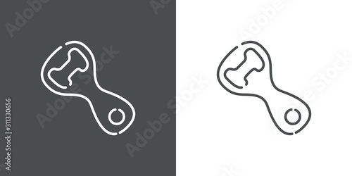 Icono plano lineal abridor de botella en fondo gris y fondo blanco