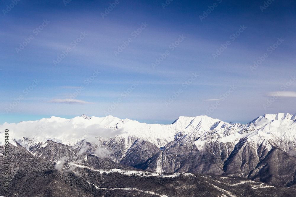 snow mountains, blue sky winter ski resort