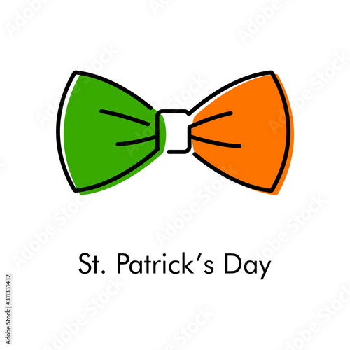 Día de San Patricio. Icono plano lineal corbatín con colores bandera de Irlanda verde y naranja