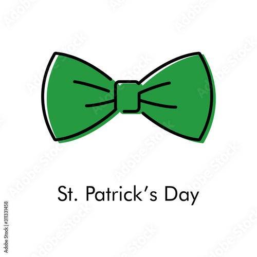 Día de San Patricio. Icono plano lineal corbatín con color verde