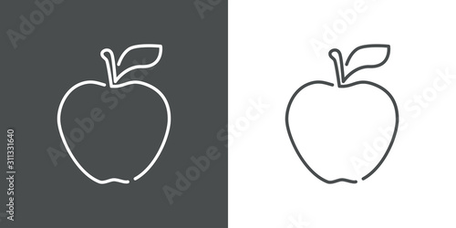 Icono plano lineal manzana en fondo gris y fondo blanco