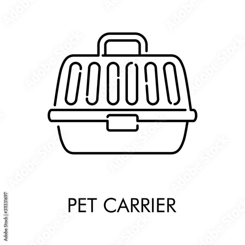 Icono plano lineal portadora de mascotas en color negro