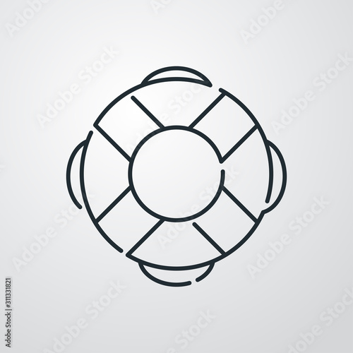 Icono plano lineal salvavidas en fondo gris