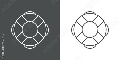 Icono plano lineal salvavidas en fondo gris y fondo blanco