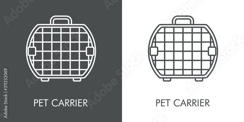 Icono plano lineal portadora de mascotas en fondo gris y fondo blanco