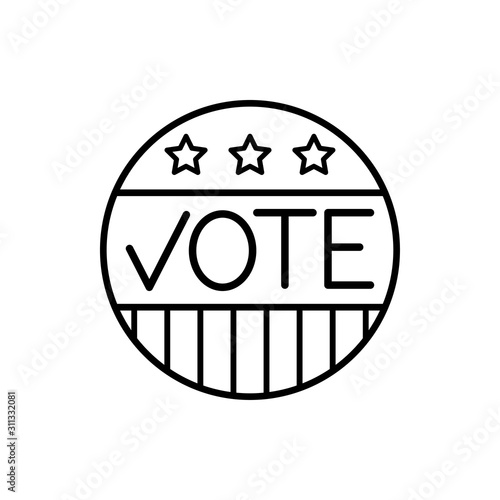 Icono plano lineal texto VOTE en círculo con v como casilla de verificación en color negro