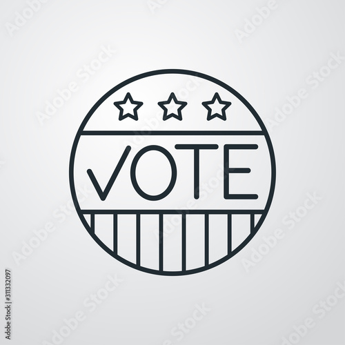 Icono plano lineal texto VOTE en círculo con v como casilla de verificación en fondo gris