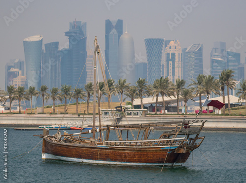 Doha, Qatar - located at the Eastern side of the Corniche, the Dhow Harbour is one of the main landmarks of Doha, and show a full display of traditional boats and vessels