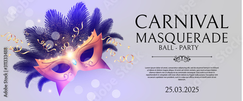 Masquerafe Flyer Template with Gold Carnival Mask.