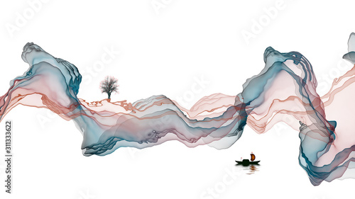 Ink landscape decorative painting abstract color art line background