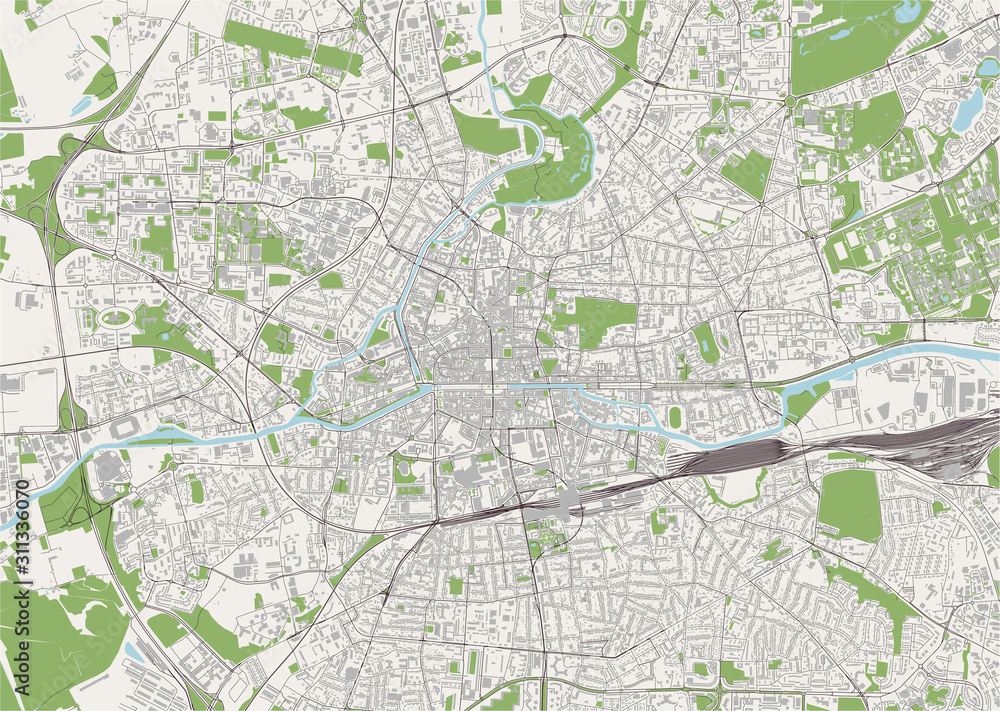 map of the city of Rennes, Ille-et-Vilaine, Brittany, France