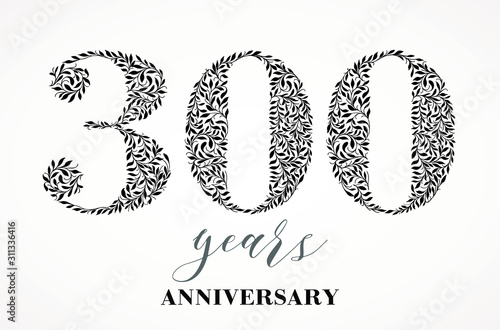 Happy birthday card with number 300. Vector Anniversary Celebration Design Background. Patterned style Illustration.