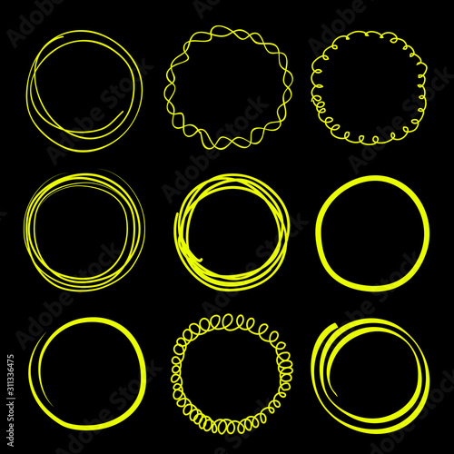 Vector hand drawn scribble circles frames neon elements collection