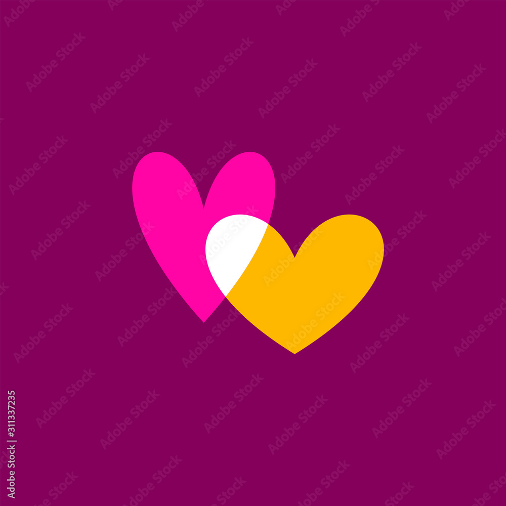 Hearts icon yellow and pink on dark