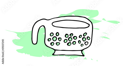 Hand-drawn vector colander. Above and side view. Kitchen element