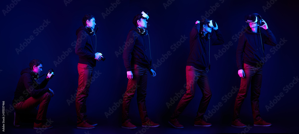 Fototapeta premium Man wearing virtual reality headset.