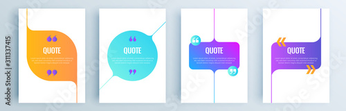 Quote frames blank templates set. Text in brackets, citation empty speech bubbles, quote bubbles. Textbox isolated on color background. Vector illustration.
