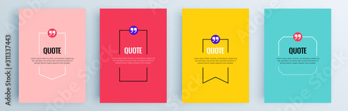 Quote frames blank templates set. Text in brackets, citation empty speech bubbles, quote bubbles. Textbox isolated on color background. Vector illustration.