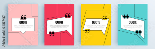 Quote frames blank templates set. Text in brackets, citation empty speech bubbles, quote bubbles. Textbox isolated on color background. Vector illustration.
