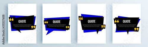 Quote frames blank templates set. Text in brackets, citation empty speech bubbles, quote bubbles. Textbox isolated on color background. Vector illustration.