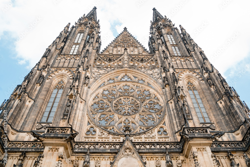 Gothic facade of St. Witt's Church in Prague, Czech Republic.