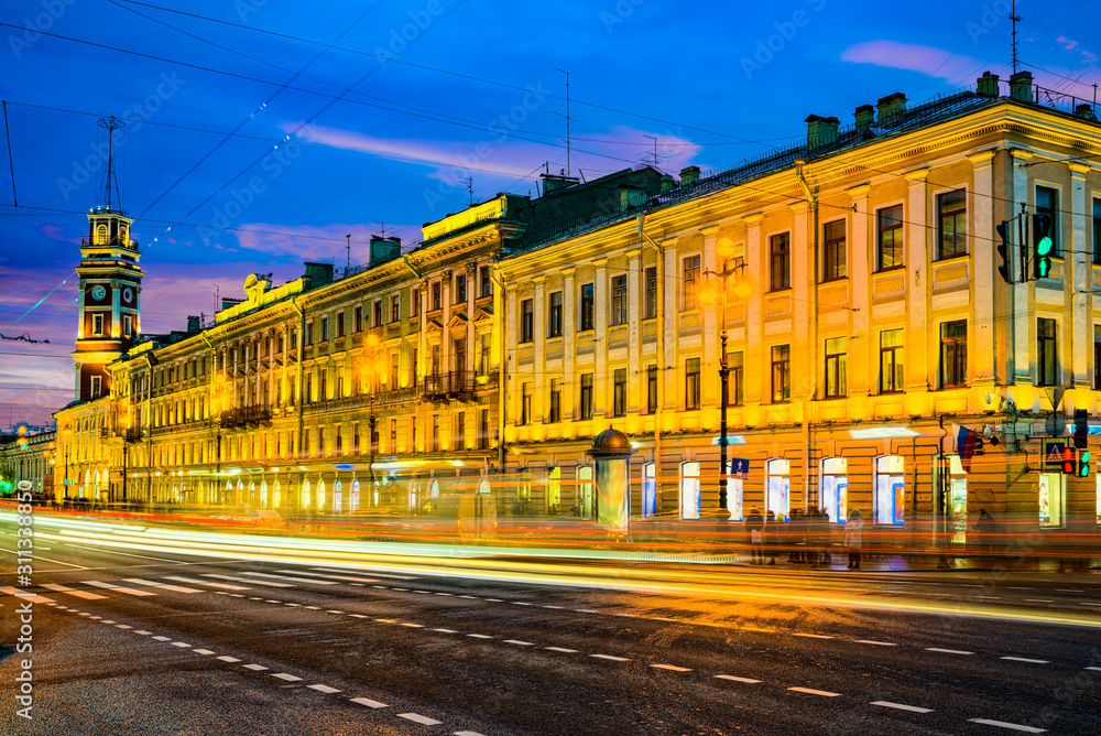 Naklejka premium Nevsky Avenue. Urban and historically beautiful city views of Saint Petersburg. Russia.