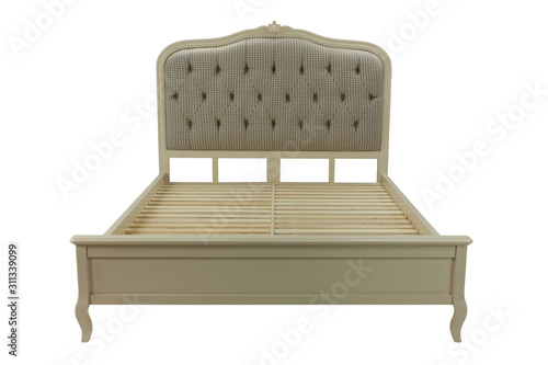 large wooden bed on a white background