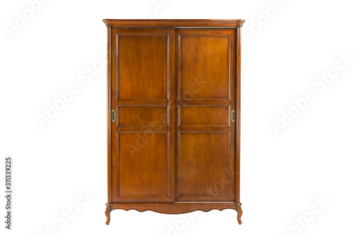 brown wooden wardrobe with two doors on a white background photo
