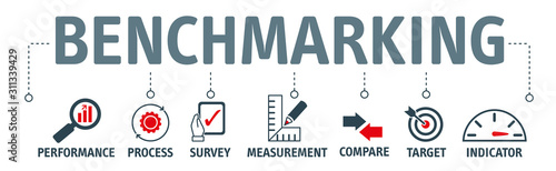 Benchmarking vector illustration banner with icons photo