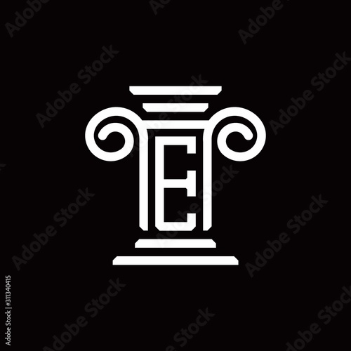E monogram logo with pillar style design template