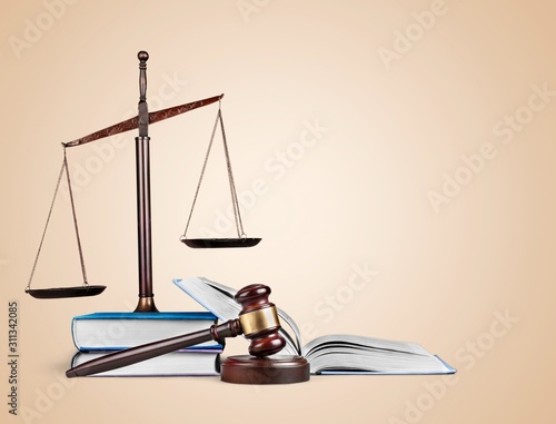 Justice Scales and books and wooden gavel . Justice concept