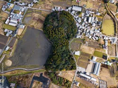 The aerial view of Kofun in Nara.