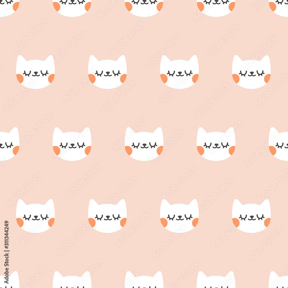 Cute cats with closed eyes pattern