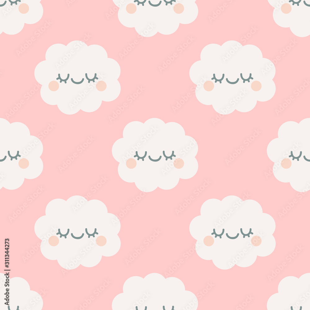 Cute cloud with closed eyes pattern