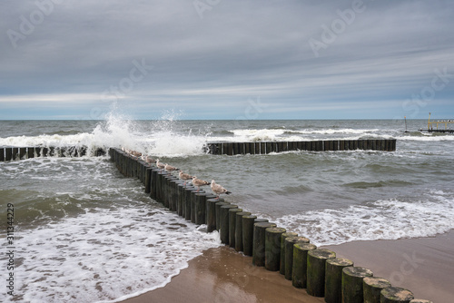 Baltic Sea on a cloudy and rainy day. Poland  Europe