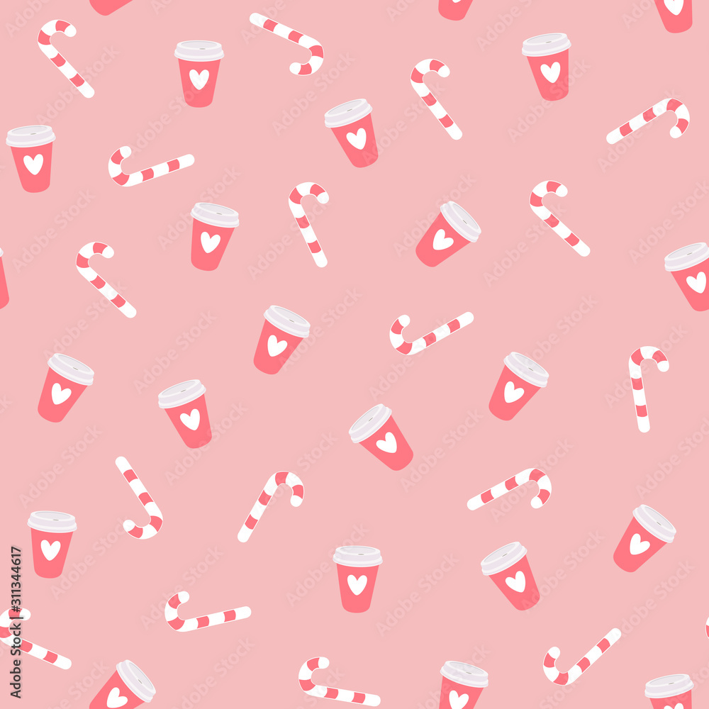 Pattern with coffee cup and candy stick Pattern with coffee cup and candy stick