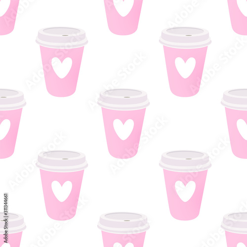 Pink coffee cup with heart pattern